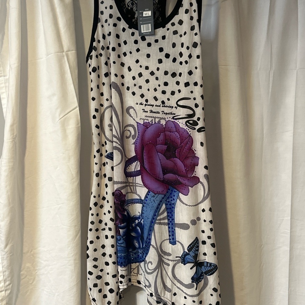 Julia Silk Blend Lace Back Tunic Top M/L – Purple Rose Heels Print Boho Chic